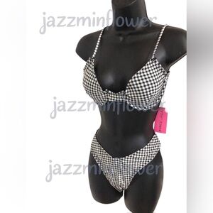 Betsey Johnson black white classic gingham print bikini set‎ size XL new
